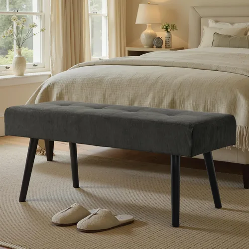 Comfy to go Banco de Entrada – Banco Gris para Dormitorio, Otomana Moderna al Pie de la Cama, Bancos Acolchados de Pana para Sala de Estar,