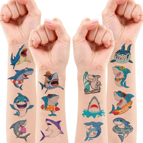 Miniatura 8 de 60 tatuajes temporales de tiburón para niños, calcomanías de tatuaje falsas precortadas para niños y niñas, temática de océano bajo el mar