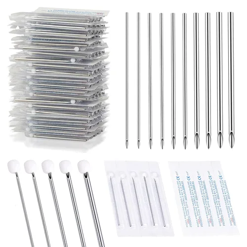 Autdor 50 agujas de perforación, mixtas de 12G, 14G, 16G, 18G, 20G, estériles, de acero inoxidable 316L, agujas huecas para oreja, nariz, tabique y