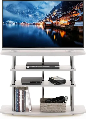 Miniatura 4 de Furinno Frans Turn-N-Tube - Soporte para televisor de 4 niveles, para televisores de hasta 43 pulgadas, color roble blanco