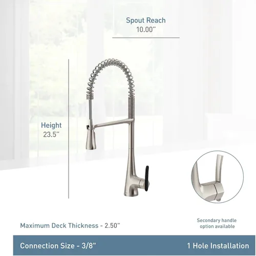 Miniatura 5 de Moen Sinema S5235 - Grifo de cocina con resorte cromado con pre-enjuague y potenciador de potencia, grifo de cocina moderno, una manija de fácil