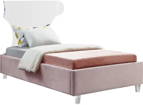 Miniatura 7 de Meridian Furniture Colección Ghost Modern Cama tapizada de terciopelo contemporánea con cabecera y patas acrílicas, tamaño individual, color negro