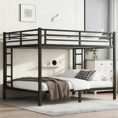 Miniatura 25 de Bellemave Litera individual sobre individual con escalera y barandillas de longitud completa, marco de cama de metal resistente con listones Negro