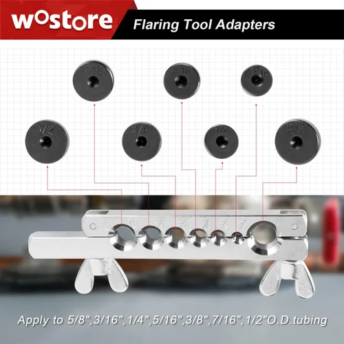 Miniatura 5 de Wostore Kit de herramientas de doble abocinación para bengalas dobles individuales de 45° con 7 adaptadores, herramienta de desbarbado de freno