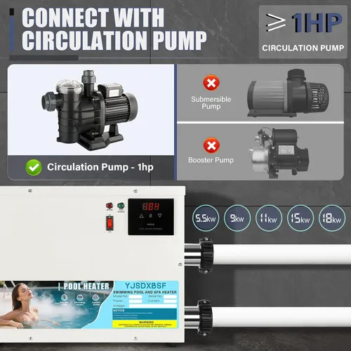 Miniatura 6 de Calentador de piscina de 11KW 220V-240V para piscinas sobre el suelo, bañeras de hidromasaje y calentador de spa