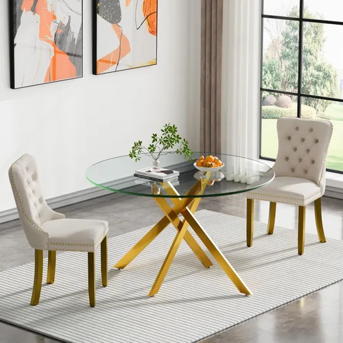 HomVent Juego de mesa de comedor redonda de vidrio de 3 piezas, juego de mesa de comedor de vidrio templado para 2 mesas de cocina con 2 sillas
