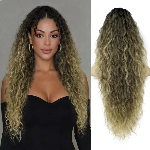 Miniatura 29 de ORSUNCER Extensión de cola de caballo de 18" con pinza rizada, cola de caballo esponjosa, extensiones de pelo sintético de aspecto natural para mujer