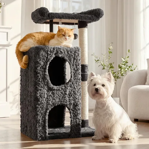 Miniatura 7 de FUKUMARU Árbol para gatos, torre de lujo para gatos de 36.2 pulgadas con dos cuevas, condominio para gatos de varios niveles con poste rascador