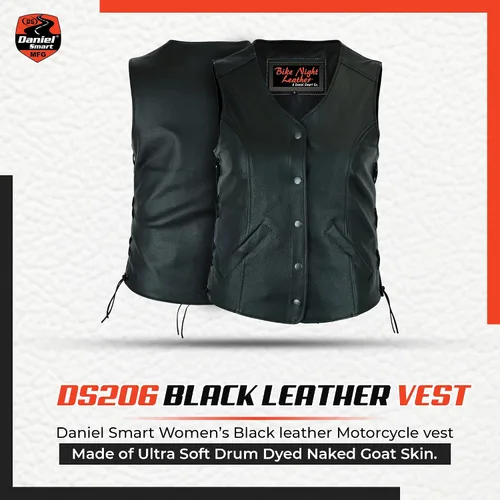 Miniatura 4 de Daniel Smart Motorcycle Vest for Women Open Neck Leather Vest with Unique Design and Inside Carry Pockets