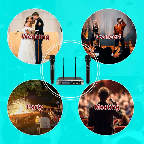 Miniatura 7 de PRORECK UK-2000 UHF Sistema de micrófono inalámbrico de 2 canales con dos micrófonos de mano, perfecto para fiesta/boda/iglesia/conferencia/discurso
