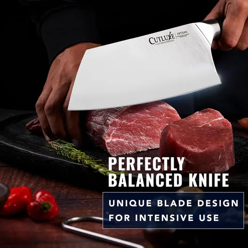 Miniatura 7 de Cutluxe Cuchillo Hendedor de Carne - Cuchillo Hendedor de Carnicero Pesado de 7", Hoja de Acero Alemán Extremadamente Afilada, Espiga Completa