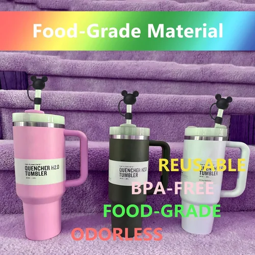 Miniatura 4 de 5 fundas de popote de oso negro compatibles con vasos Stanley de 30 y 40 onzas, reutilizables, bonitas puntas de popote de silicona, protectores