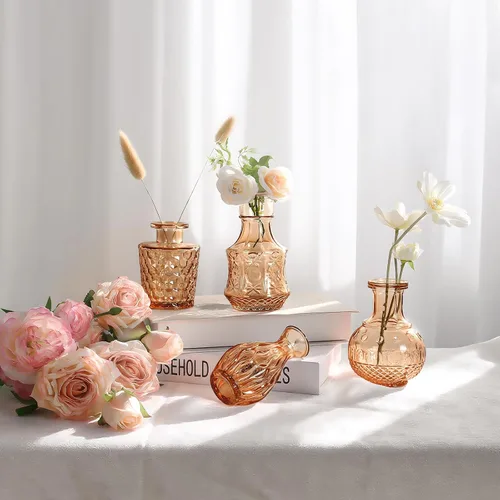 Miniatura 3 de Juego de 12 jarrones de vidrio ámbar, jarrones de capullo transparentes a granel, mini jarrones para flores, pequeños jarrones de flores