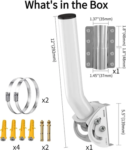 Miniatura 8 de Soporte de antena para exteriores para punto de acceso, soporte de montaje de poste en J de bloqueo de doble tornillo ajustable de 12 a 160°, Blanco
