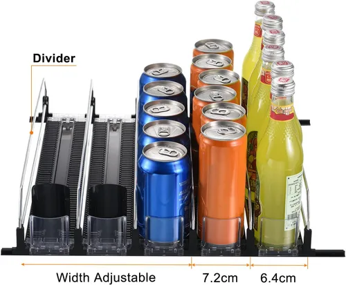 Miniatura 4 de METALLIXITY Organizador de latas de soda para refrigerador (16 x 2.9 pulgadas), 5 unidades, organizador de bebidas autoempujable para refrigerador