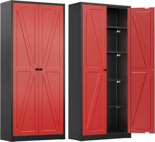Miniatura 29 de INTERGREAT Armario de almacenamiento de metal con cerradura, gabinete de almacenamiento de metal con cerradura de 72 pulgadas de alto con puertas