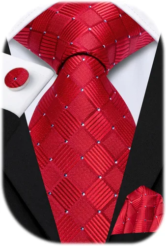 Miniatura 239 de Hi-Tie Corbata clásica de cachemira para hombre con pañuelo y gemelos a cuadros