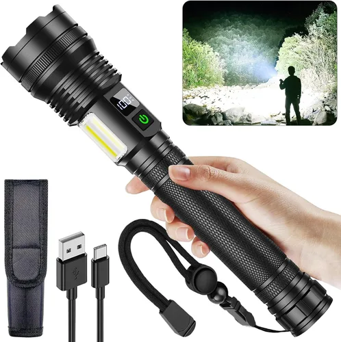 Miniatura 8 de KZK Linterna recargable de 9000 lúmenes altos con mango largo, potente linterna de mano con 11 modos de luz, impermeable y zoomable para el hogar