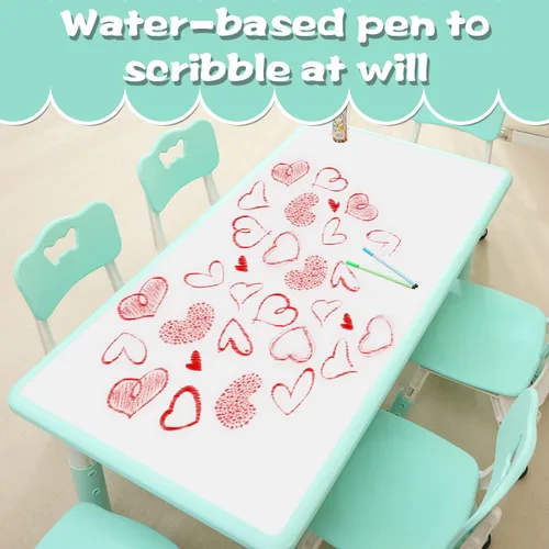 Miniatura 3 de monleelnom Juego de mesa y silla para niños adecuado para niños y niñas de 2 a 12 años, altura ajustable, se puede pintar con 6 asientos, adecuado