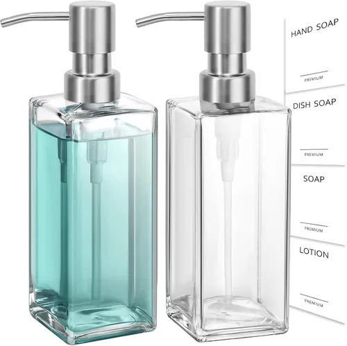Miniatura 7 de Dispensador de jabón de vidrio GMISUN con bomba de acero inoxidable, dispensador de jabón de manos transparente para baño, juego de dispensadores
