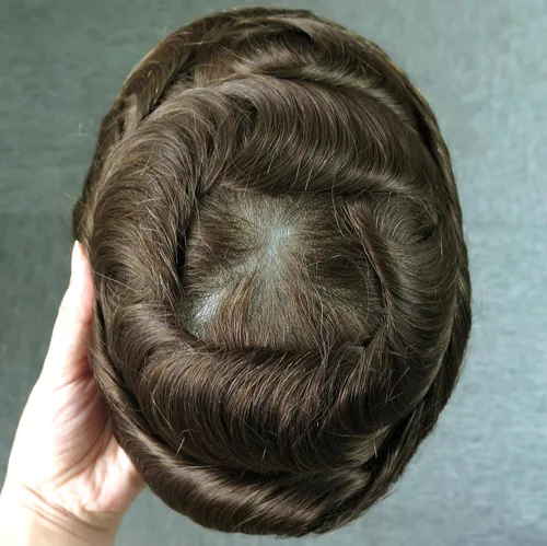 Miniatura 17 de Super Natural Mens Hair Piece 100 Cabello humano indetectable Mens Toupee Hair Systems Ultra Thin Skin V Looped Hair #10R WXL=8X10
