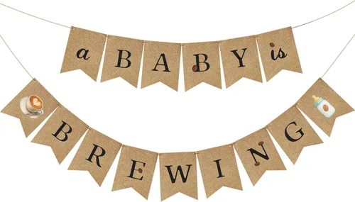 Miniatura 7 de Boao Pancarta con texto en inglés "A Baby Is Brewing", decoración de fiesta de pañales, pancarta temática de café para baby shower para celebración