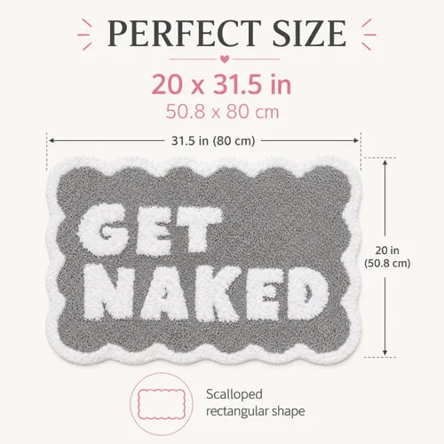 Miniatura 2 de Scalloped Grey Bath Rug, Get Naked Cute Bathroom Rug, Soft Absorbent Quick Dry Bath Mat, TPR Non Slip Backing, Microfiber Mat for Shower Tub Sink