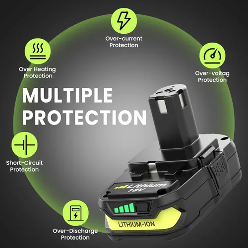 Miniatura 4 de Paquete de 2 baterías y cargador de 3600 mAh compatibles con batería de iones de litio Ryobi de 18 V 3.6 Ah y cargador P117 de repuesto