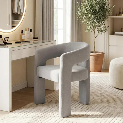 Miniatura 14 de HNY Silla moderna de cocina y comedor de estilo barril, silla de acento tapizada en cuero sintético PU con brazo, silla de lado de 47 cm de ancho