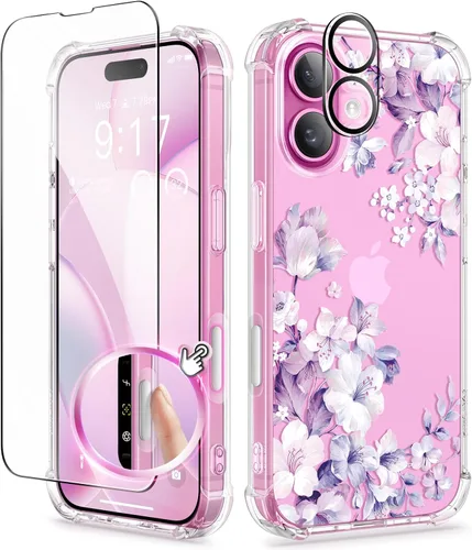 Miniatura 52 de GVIEWIN - Funda floral para iPhone 14 de 6.1 pulgadas, protector de pantalla + protector de lente de cámara, no se amarillenta, a prueba de golpes