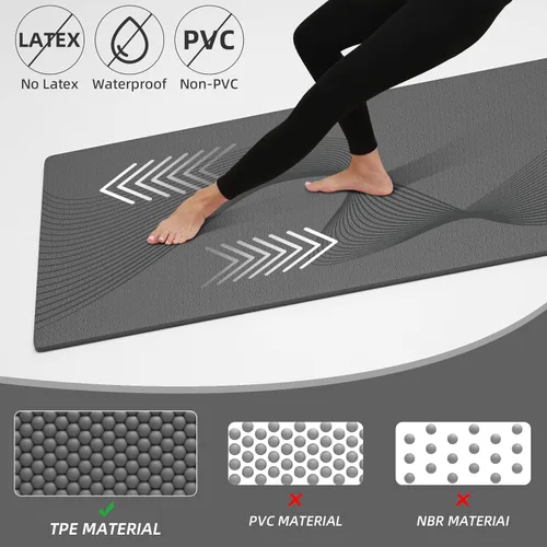 Miniatura 3 de ILILI Tapete de yoga, 72 x 25 x 0.3 pulgadas, antideslizante, tapete de ejercicio de elastómero termoplástico, resistente al desgarro, tapete de Gris