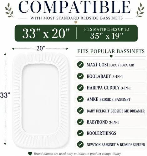 Miniatura 2 de GOTS Sábanas Orgánicas para Moisés de Cabecera 33x20 para Maxi COSI Iora, Newton, Cowiewie, Baby Delight, Mika Micky, Ronbei, Koola Baby Bond
