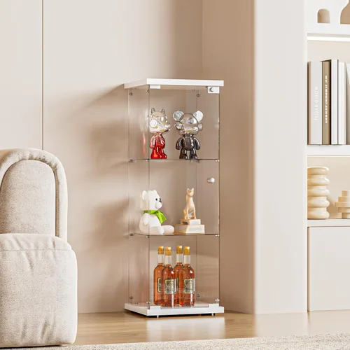 Miniatura 17 de FANYUSHOW Vitrina de cristal con doble puerta y cerradura, estilo de instalación rápida, gabinete Curio de 4 estantes de vidrio templado de 5mm