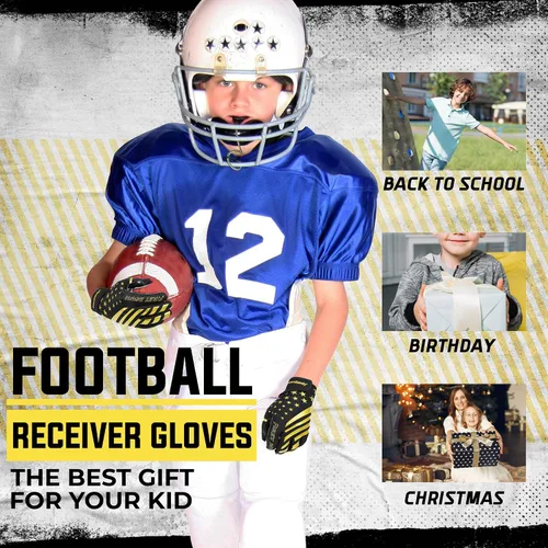 Miniatura 6 de HANDLANDY Guantes de fútbol americano juvenil para niños y niñas, guantes de receptor abierto pegajosos para niños, guantes de fútbol americano