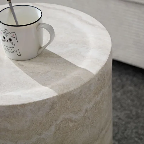 Miniatura 6 de Mesa Auxiliar Redonda Pequeña Mesa de Café Mesa Lateral Francesa de Estilo Campestre Rústico Mesa Auxiliar para Sala de Estar Gris Claro, Sin