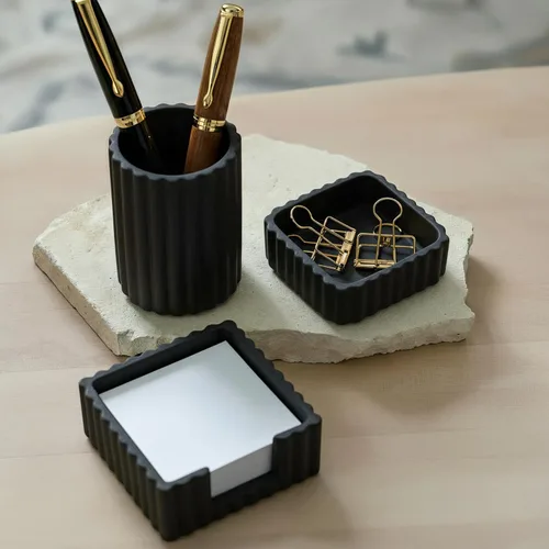 Miniatura 9 de KIBAGA Juego de accesorios de escritorio de estética moderna de 3 piezas - Organizadores de hormigón elegantes para bolígrafos y suministros