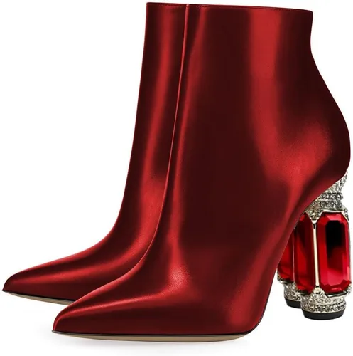 Miniatura 116 de FSJ Botas de tacón alto con punta puntiaguda para mujer, con tacón alto, con cremallera lateral brillante, estilo casual, para uso diario, zapatos