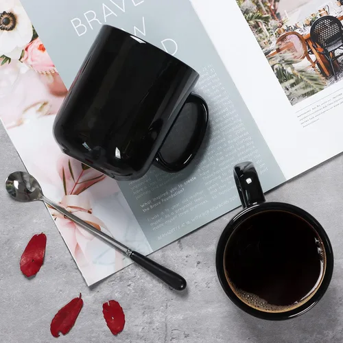 Miniatura 2 de M016 - Taza de café grande de 20 onzas, taza de té grande de cerámica con asa para papá y hombre, juego de 2, color negro