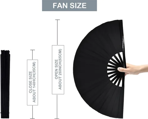 Miniatura 4 de Ventilador de mano plegable grande para rave para baile de línea, grandes ventiladores plegables para festivales de baile, baile, actuación
