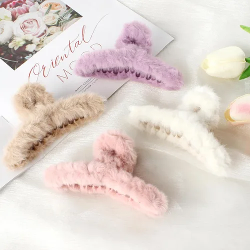 VinBee 4 pinzas para el pelo de piel sintética, pinzas grandes de felpa para mujeres y niñas, horquillas de medio moño para cabello grueso, bonitos