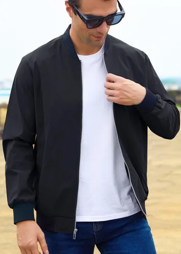 Miniatura 3 de MAGCOMSEN Chaqueta bomber para hombre, chaqueta ligera con cremallera completa, cortavientos ligera, casual, elegante, chaquetas de golf