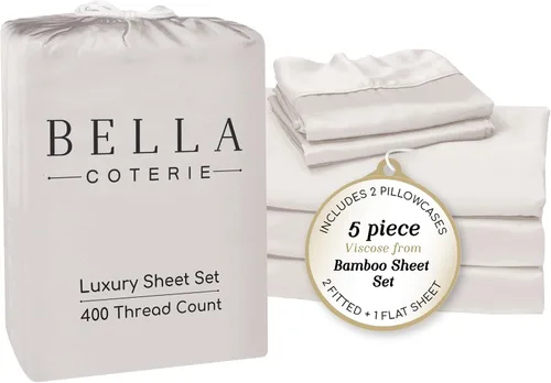 Miniatura 84 de Bella Coterie - Juego de sábanas de lujo de viscosa de bambú para cama tamaño split king 2 sábanas ajustadas para camas Sleep Number y camas 06