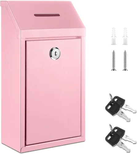 Miniatura 28 de Yaocom Caja de dinero de metal para donación de dinero para colección de soportes de granja, caja de sugerencias segura con candado montado
