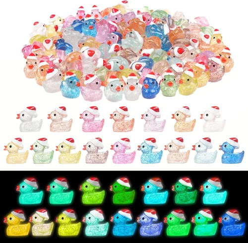 Miniatura 8 de 160 piezas de patos pequeños de Navidad con gorro de Santa, mini patos de resina, patitos pequeños de plástico para Navidad, accesorios para casa