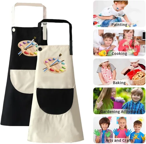 Miniatura 4 de Delantal para niños, paquete de 2 delantales de pintura para niños y niñas, delantales para niños, pintura, cocina, horneado, arte y manualidades