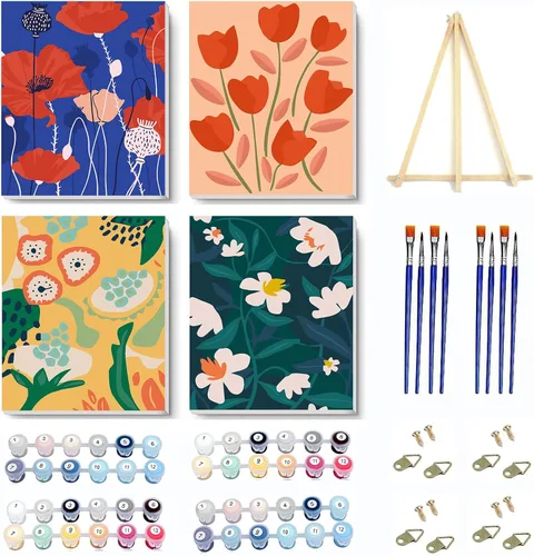 Miniatura 8 de VIGEGU Paquete de 4 pinturas por números para adultos, lienzo enmarcado, con caballete de madera, pintura por números para niños de 8 a 12 años