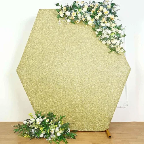 Miniatura 8 de Efavormart - Cubierta de fondo hexagonal de elastano de 2 lados color champán de 8 x 7 pies