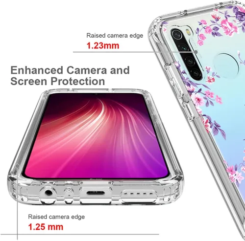 Miniatura 2 de Funda para Redmi Note 8 (2019/2021) M1908C3JH con protector de pantalla de vidrio templado, cuerpo completo transparente floral TPU Slim Funda