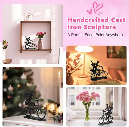 Miniatura 6 de Kresecioo Estatua Romántica de Pareja y Bicicleta Genial, Escultura de Hierro Fundido para Decoración, Regalos de Amor para Aniversario de Boda