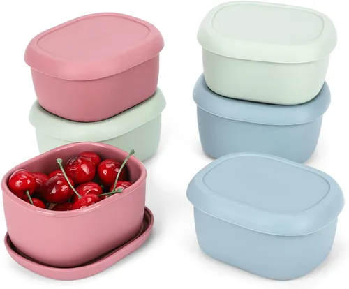Miniatura 11 de 8 piezas recipientes de bocadillos de silicona de 10 oz para niños, pequeños recipientes de alimentos con tapas, contenedor de frutas para el 8 pza